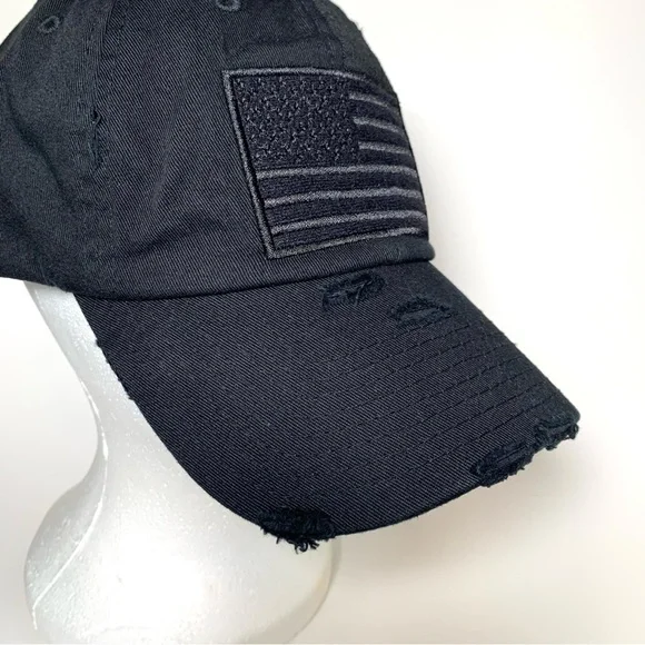 KBETHOS Black Distressed Baseball Cap with USA Flag Adjustable Strap Unisex - Picture 10 of 15
